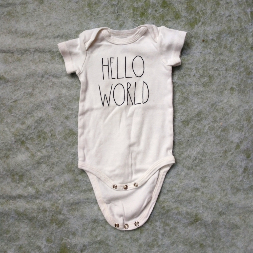 RAE DUNN Hello World Baby Onesie 6-9 mos
